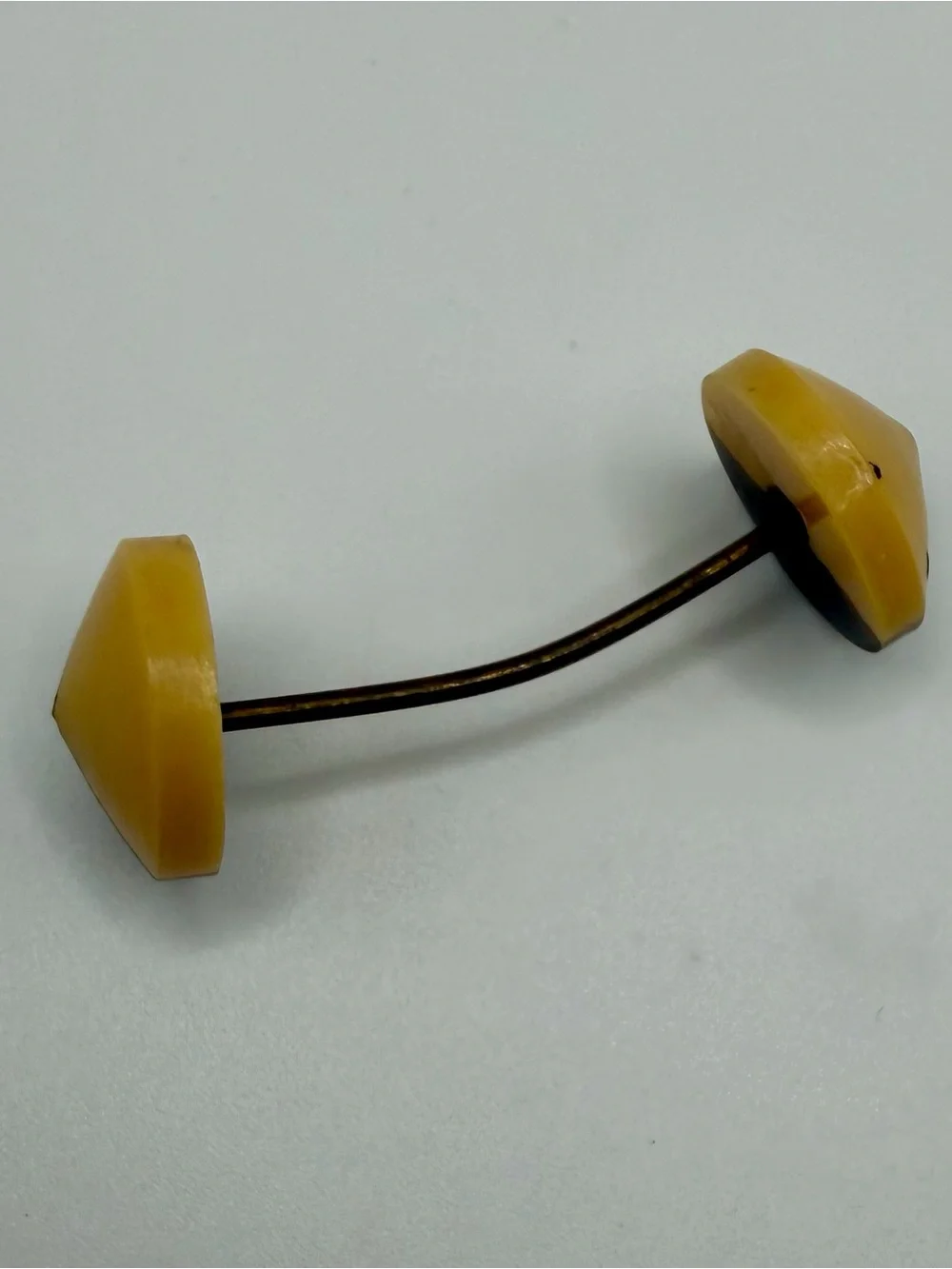 Butterscotch Bakelite Jabot Hat Pin Two Tone Geometric Cap Stick Art Deco Vtg